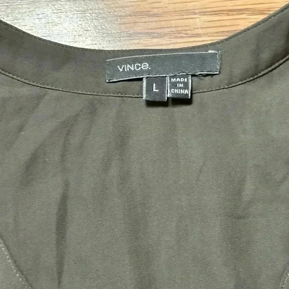 Vince Green Silk Satin Band-Collar Blouse Large - Picture 5 of 6